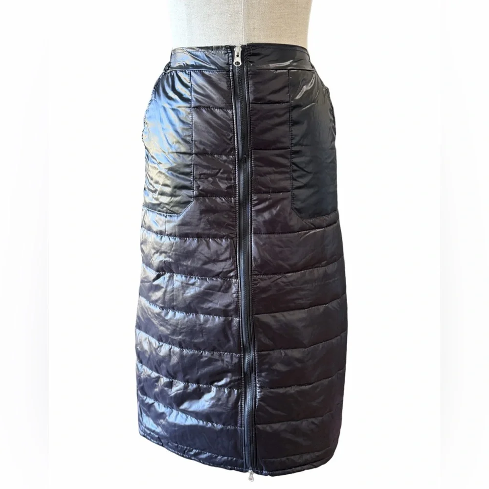 Women's Quilted Black Puffer Zip Front Skirt Size M #260771